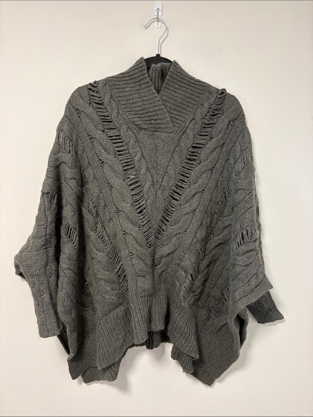 All Saints Gray Cable Knit Poncho